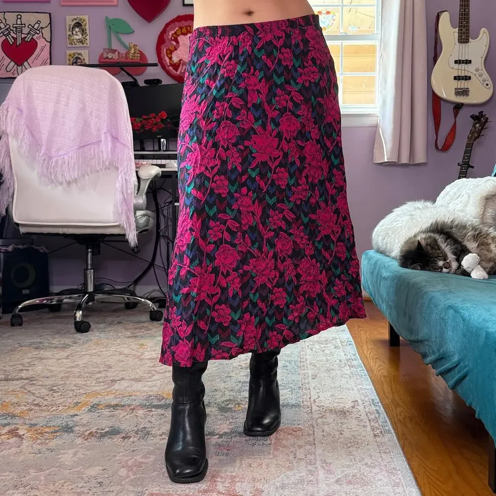 Vintage 80s / 90s retro floral print midi skirt